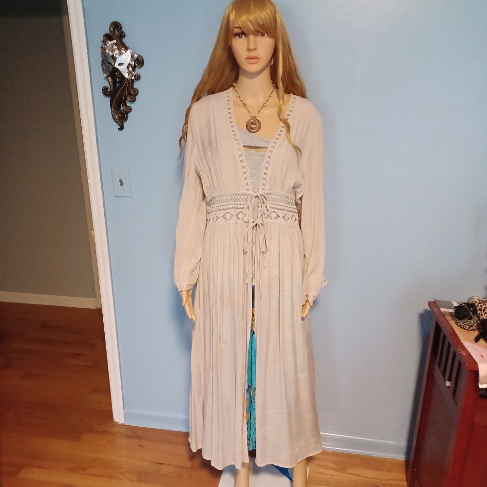 Rebellion L maxi bell sleeve tan boho duster